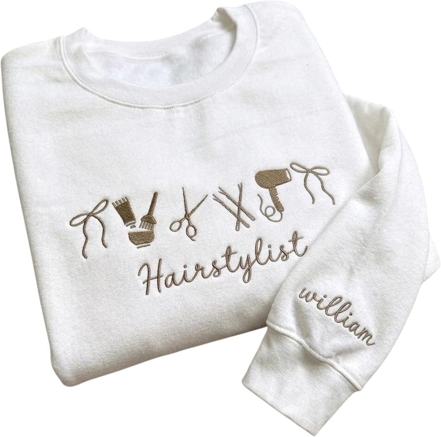 Personalized Embroidered Hairstylist Sweatshirt, Hairdresser Sweater, Embroidered Hair Stylist Icons, Hair Stylist