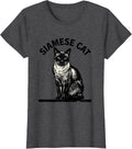 Women's Siamese Cat Minimalist Badge Patch Line Art Icon T-Shirt - Dark Heather Grey