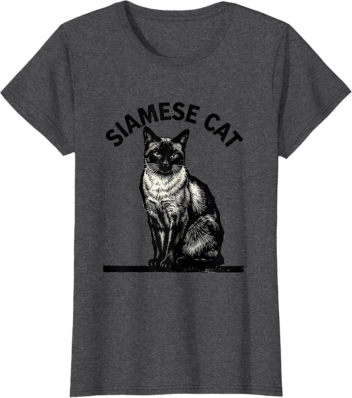 Women's Siamese Cat Minimalist Badge Patch Line Art Icon T-Shirt - Dark Heather Grey