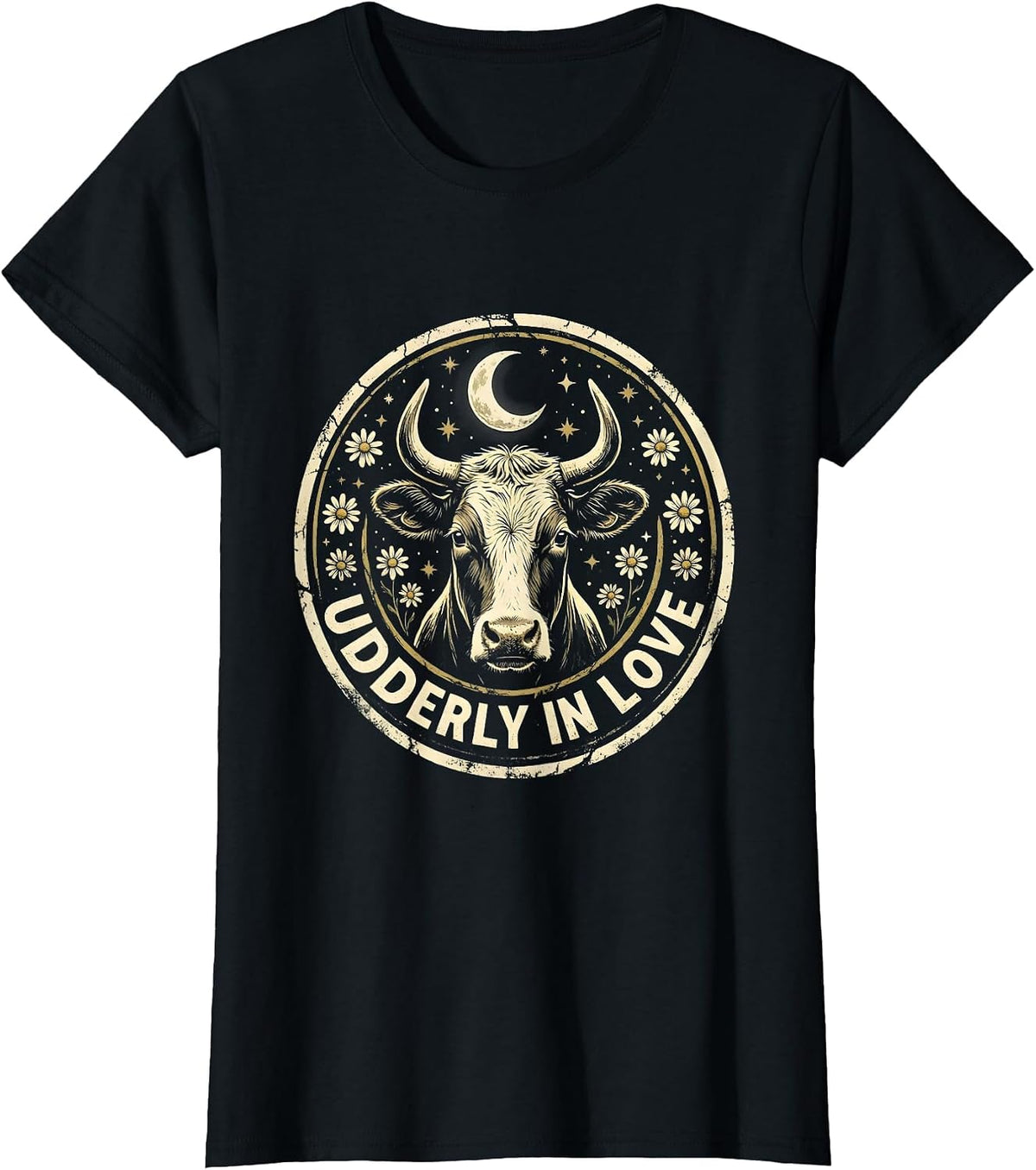 Udderly In Love Cute Cow Design T-Shirt - Black
