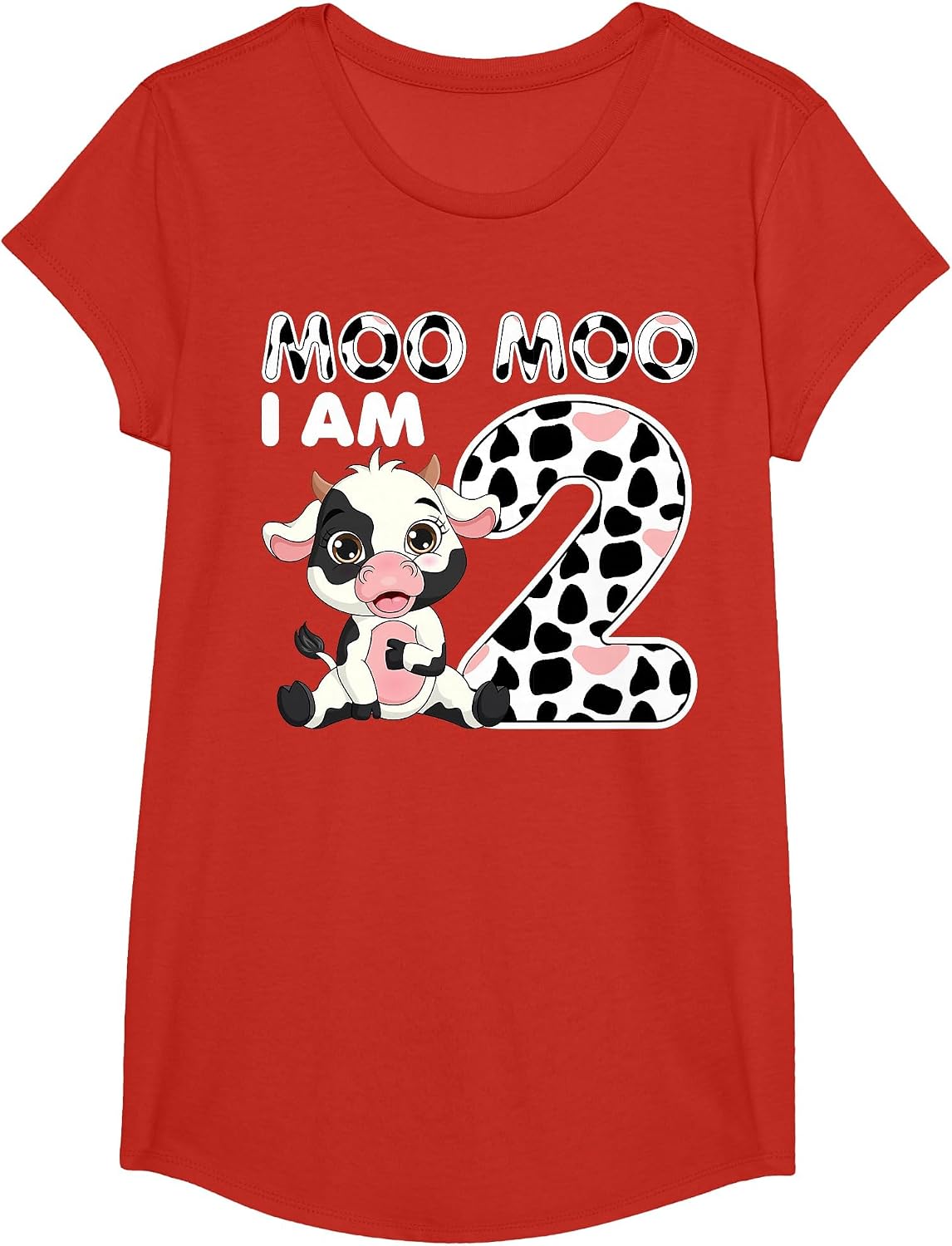 Cow Moo Moo I'm Two - 2 Years Old Cow Lover 2nd Birthday T-Shirt - Girls Red