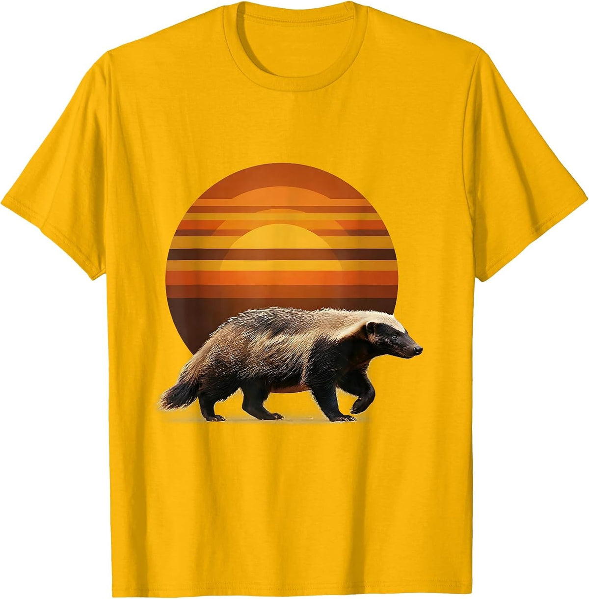 Honey Badger Retro 70s Animal Humor T-Shirt - Golden Yellow
