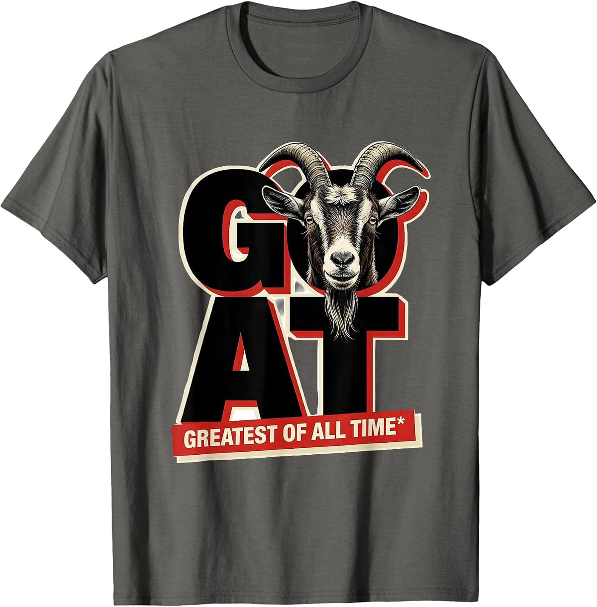 Greatest Of All Time Cool Goat with Sunglasses Animal Humor T-Shirt - Asphalt Grey