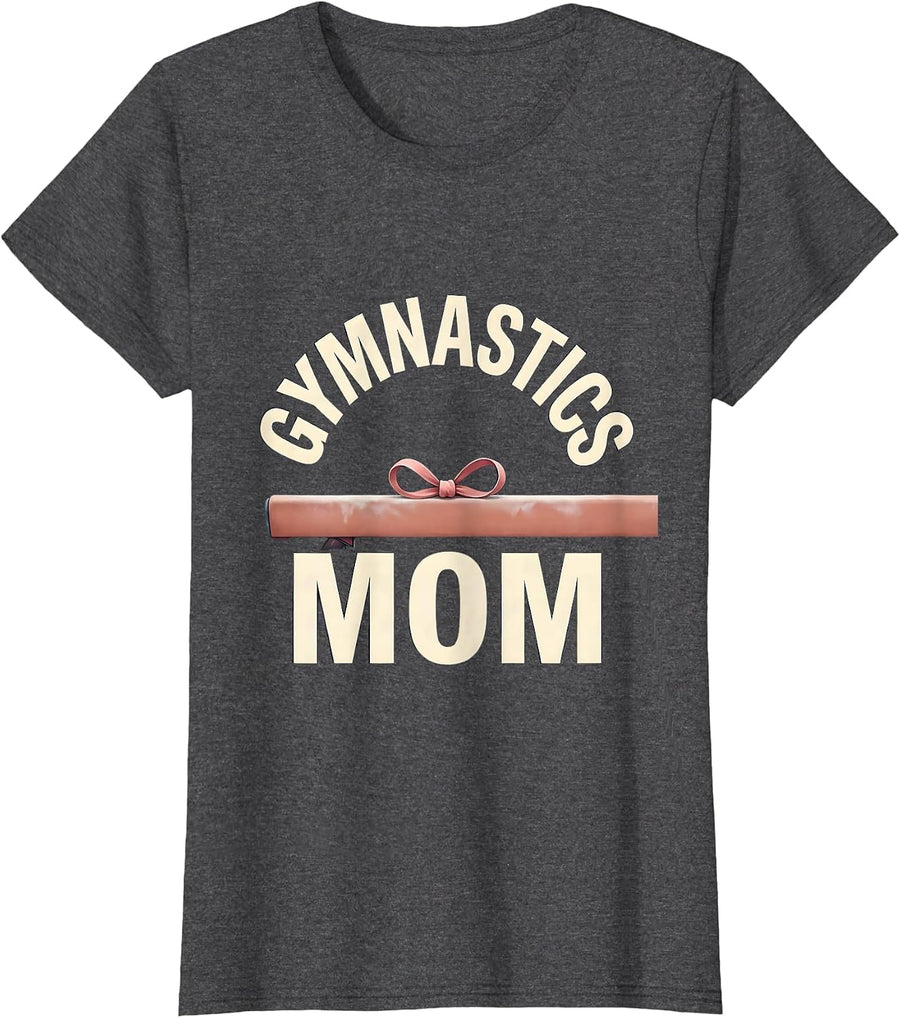 Women's Gymnastics Mom Cute Sport Mom Coquette Bow Gift T-Shirt - Dark Heather Grey