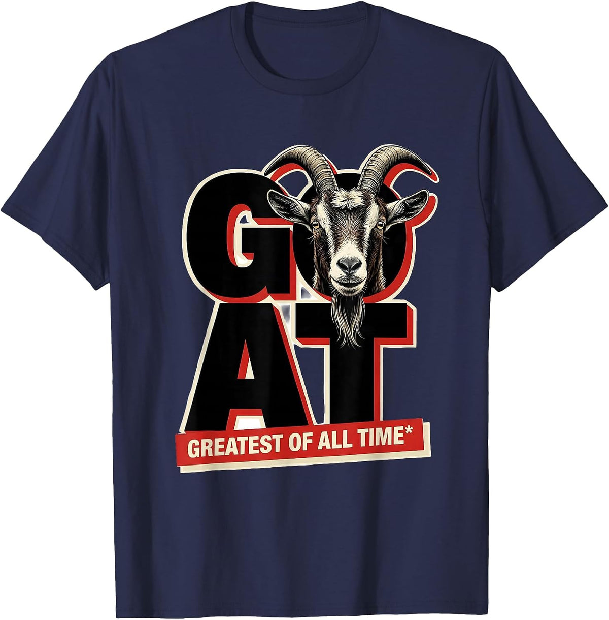 Greatest Of All Time Cool Goat with Sunglasses Animal Humor T-Shirt - Navy Blue