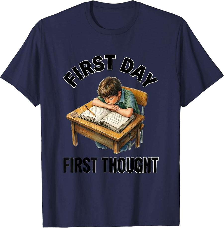 First Day, First Thought English Lit Teacher Storybook T-Shirt - Navy Blue