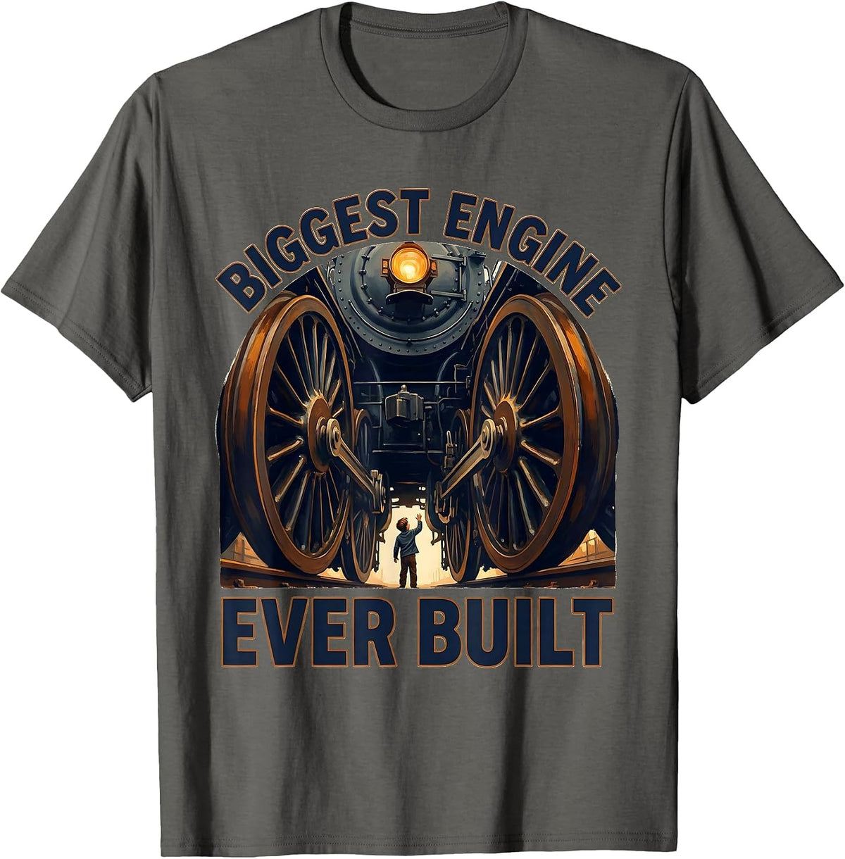 Biggest Engine Ever Built Vintage Steam Locomotive Railroad T-Shirt - Asphalt Grey