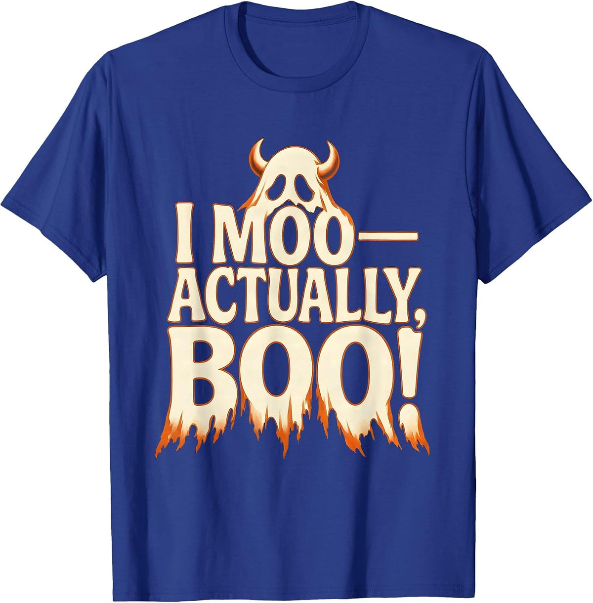 I Moo—Actually, Boo! Funny Highland Cow Ghost Halloween T-Shirt - Royal Blue