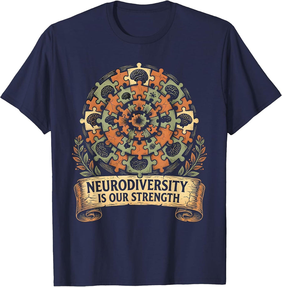 Neurodiversity Is Our Strength Autism Awareness T-Shirt - Navy Blue