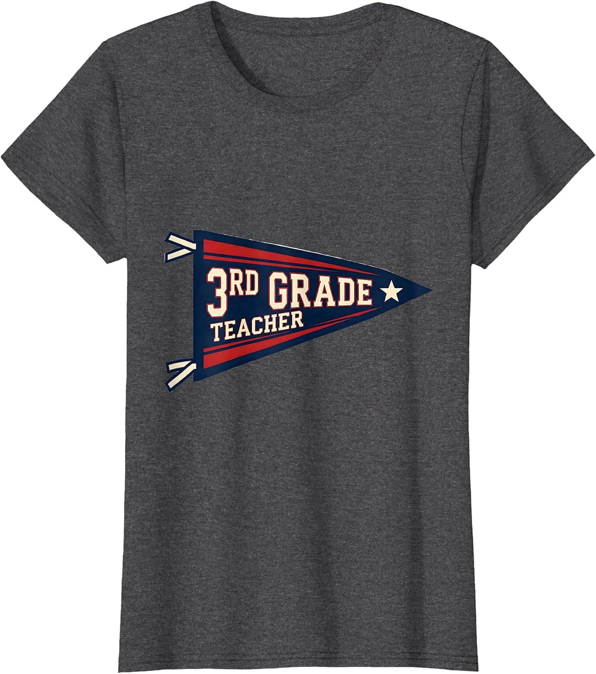 Women's 3rd Grade Teacher Sports Preppy Back to School Pennant Flag T-Shirt - Dark Heather Grey