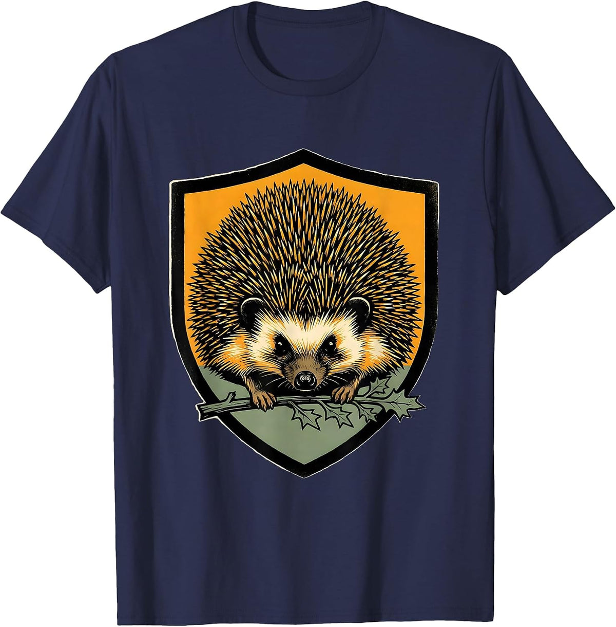 Hedgehog Shield Badge Cute Animal Lover Gift T-Shirt - Navy Blue