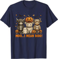 Ghost Cow Moo I Mean Boo Halloween Outfit Funny Cow Lover T-Shirt - Navy Blue