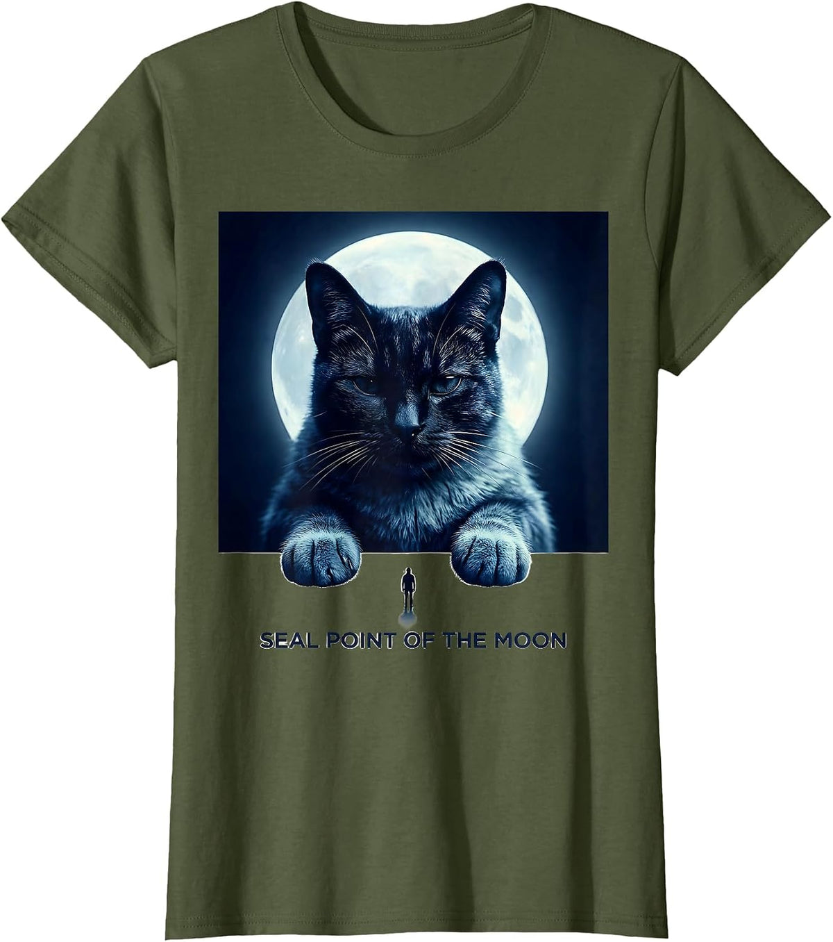 Women's Seal Point Of The Moon Funny Siamese Cat Lover Retro Design T-Shirt - Olive Green
