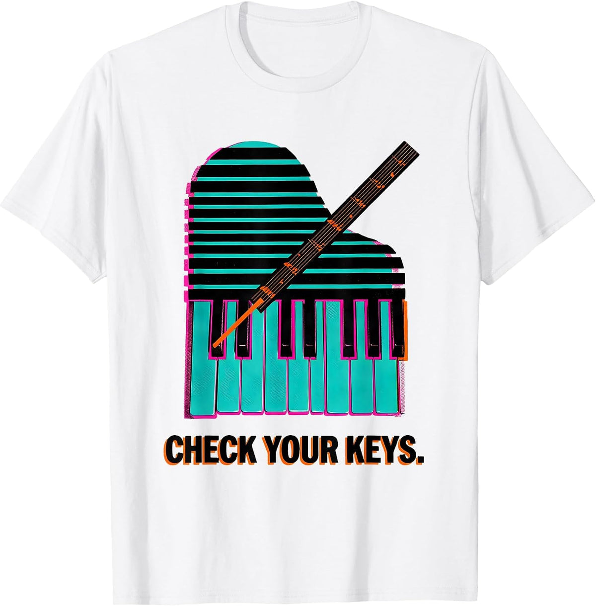 Men's Check Your Keys Risograph Music Teacher Humor Gift T-Shirt - White