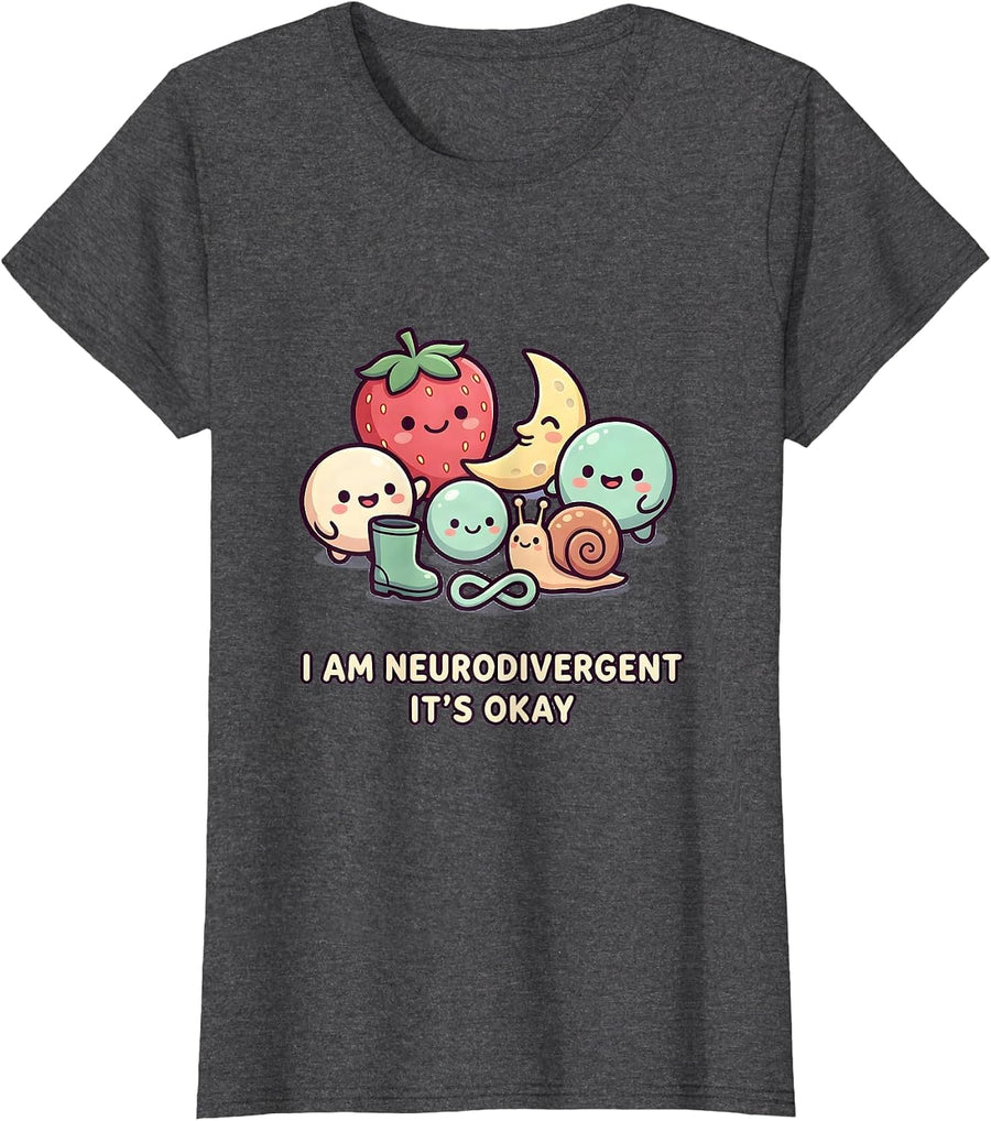 Women's I Am Neurodivergent It's Okay Cute Kawaii Neurodiversity T-Shirt - Dark Heather Grey