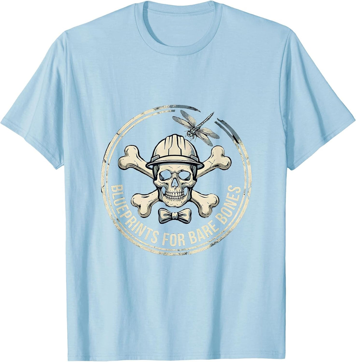 Men's Halloween Skeleton Architect Blueprint Design T-Shirt - Baby Blue