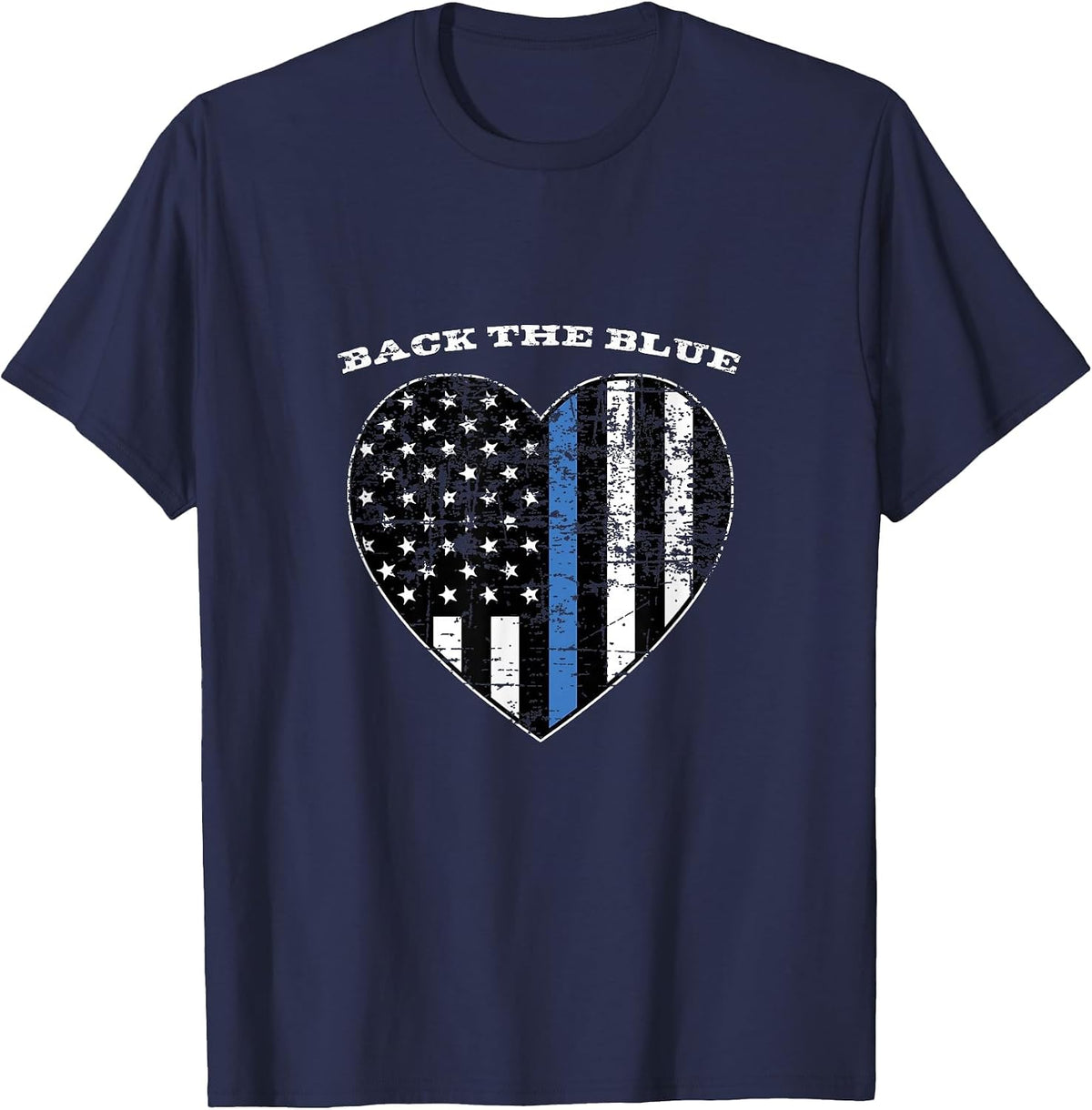 Back the Blue Thin Blue Line American Flag Police Support T-Shirt - Navy Blue
