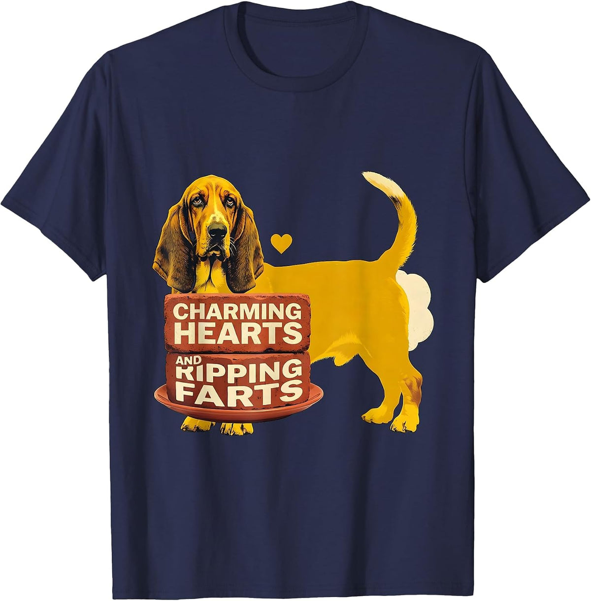 Charming Hearts And Ripping Farts Funny Basset Hound Pet T-Shirt - Navy Blue