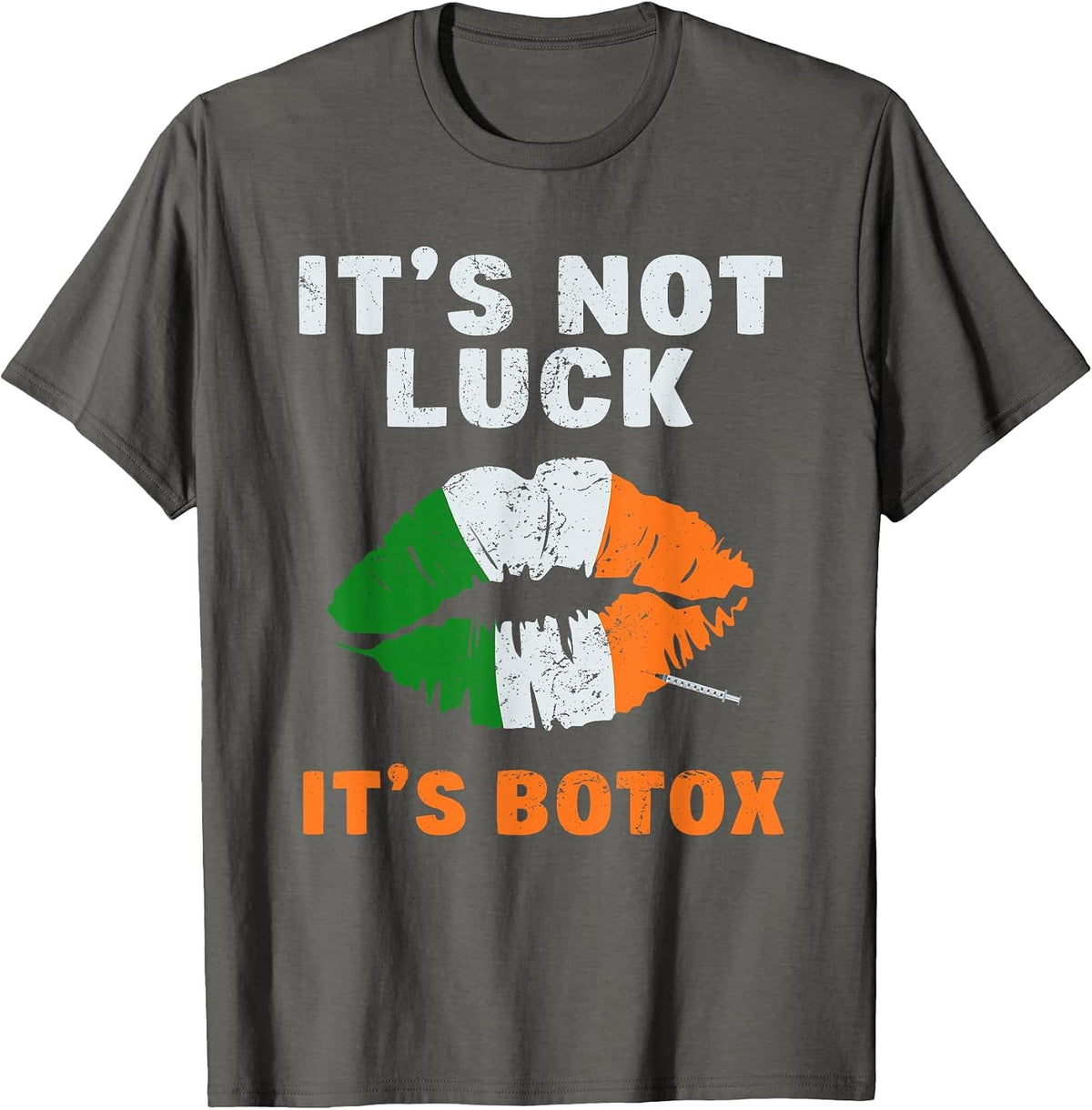 Not Luck It's Botox Esthetician St Patricks Day Leopard Lips T-Shirt - Asphalt Grey