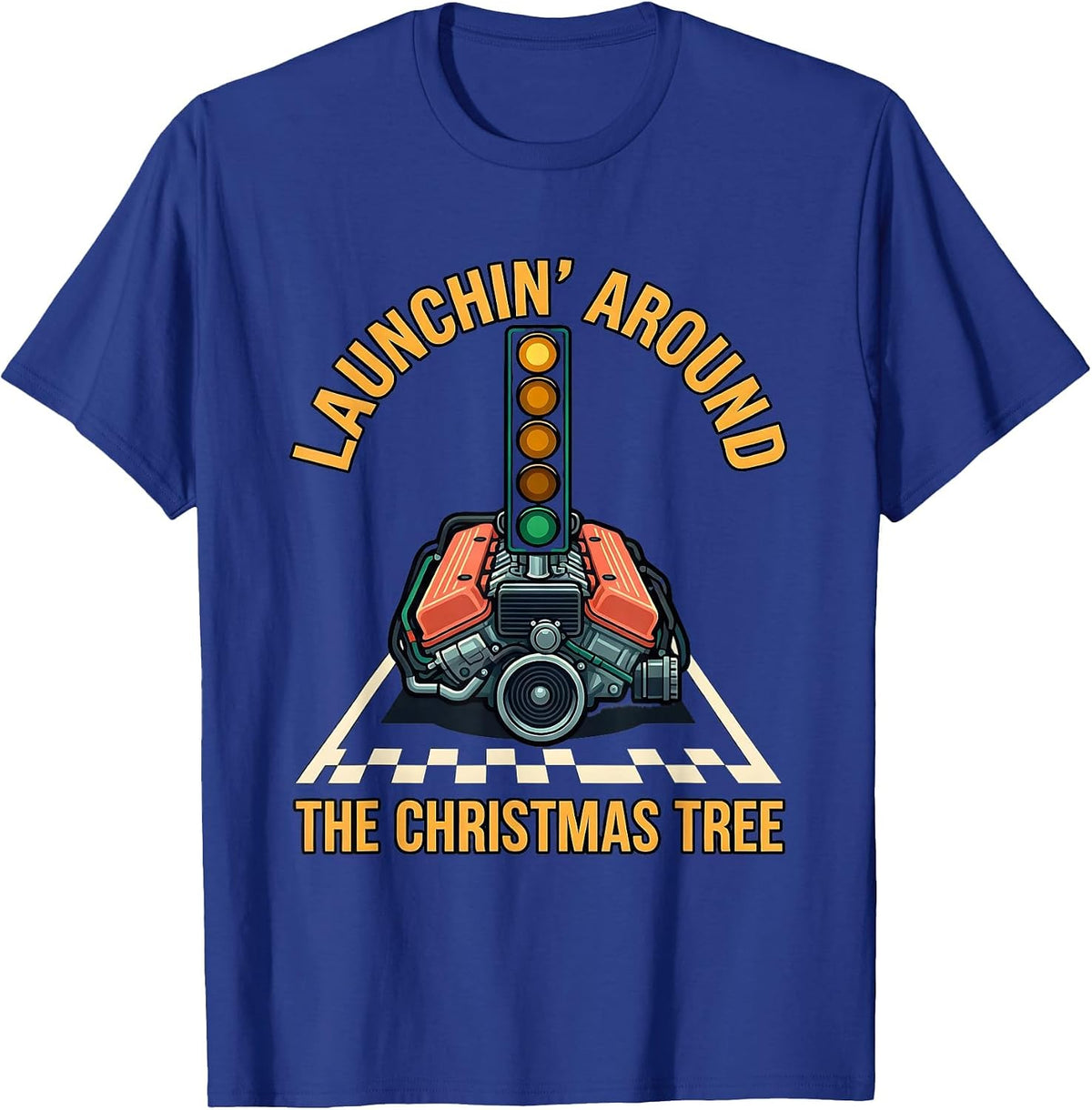 Launchin Around The Christmas Tree Funny Muscle Car Drag T-Shirt - Royal Blue