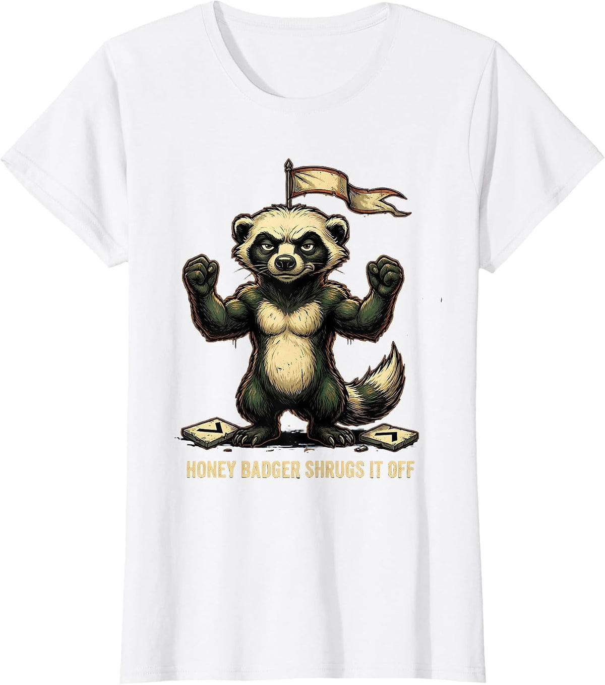 Honey Badger Shrugs It Off Vintage Funny Animal Humor T-Shirt - White