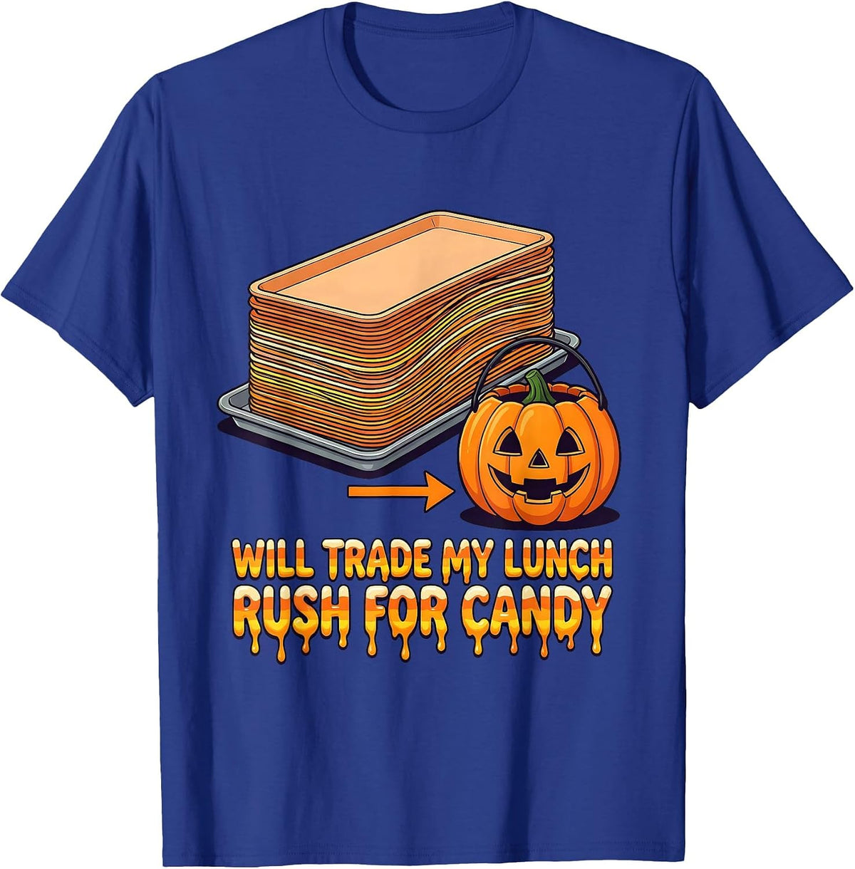 Men's Will Trade My Lunch Rush For Candy Teacher Halloween Humor T-Shirt - Royal Blue
