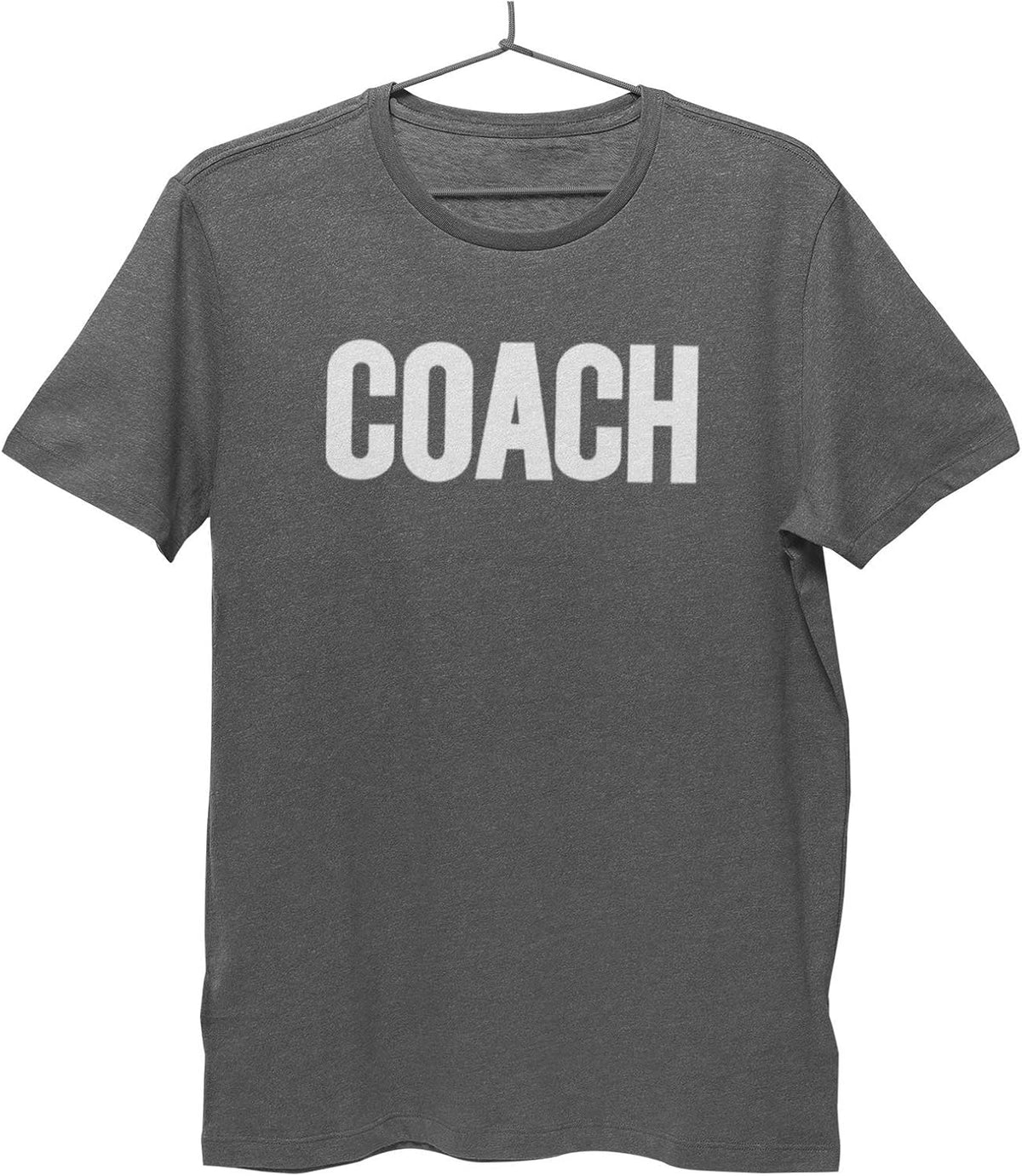 Coach Men's T-Shirt Sports Team Ringspun Cotton Tee Screen Printed Solid Design - Charcoal-white