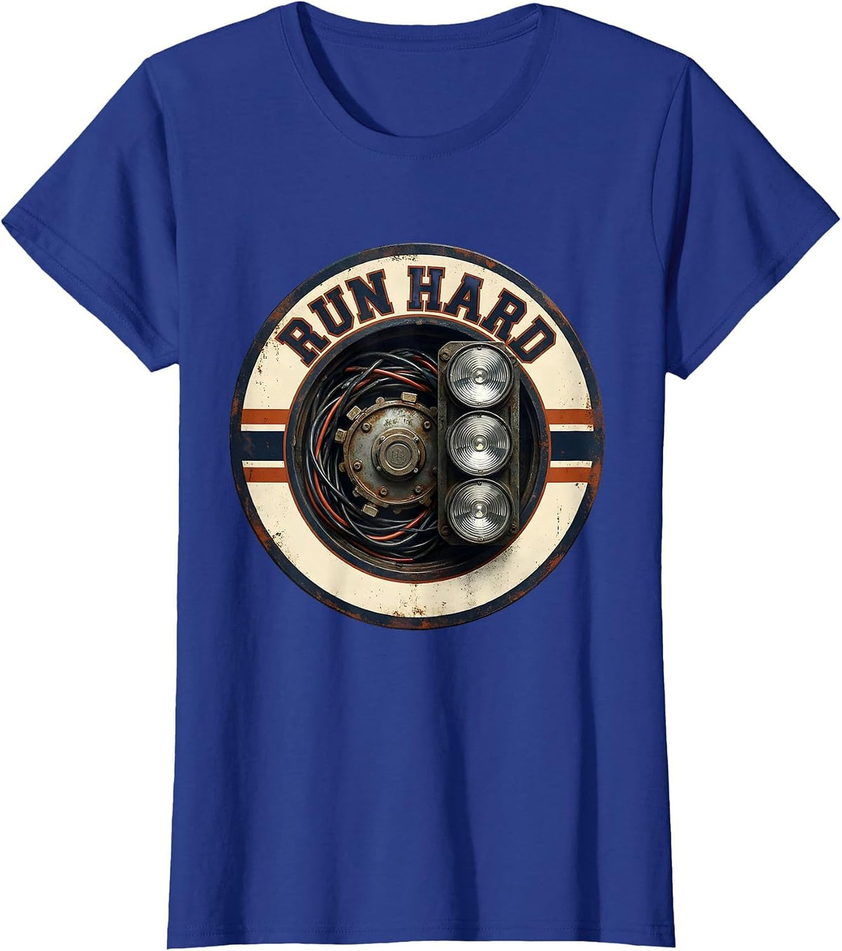 Women's Run Hard Vintage Muscle Car Drag Racing Enthusiast Humor T-Shirt - Royal Blue