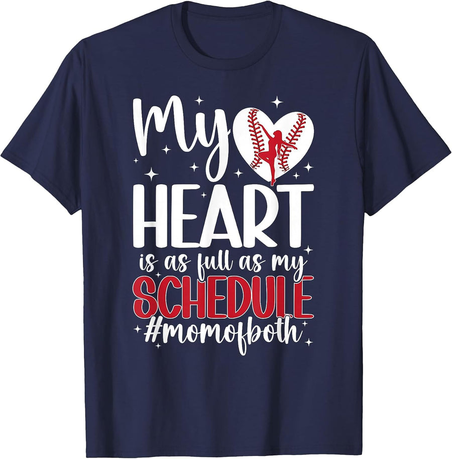 Mom of Both Proud Dance and Baseball Mom T-Shirt - Navy Blue