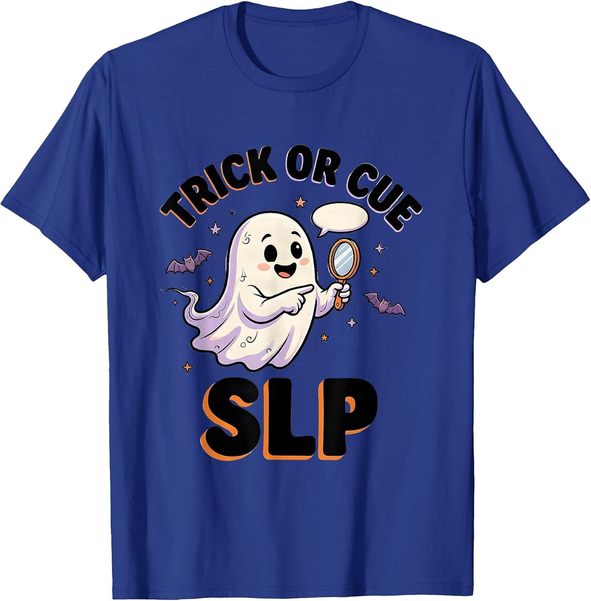 Trick Or Cue SLP Ghost Speech Therapist Halloween Humor T-Shirt - Royal Blue