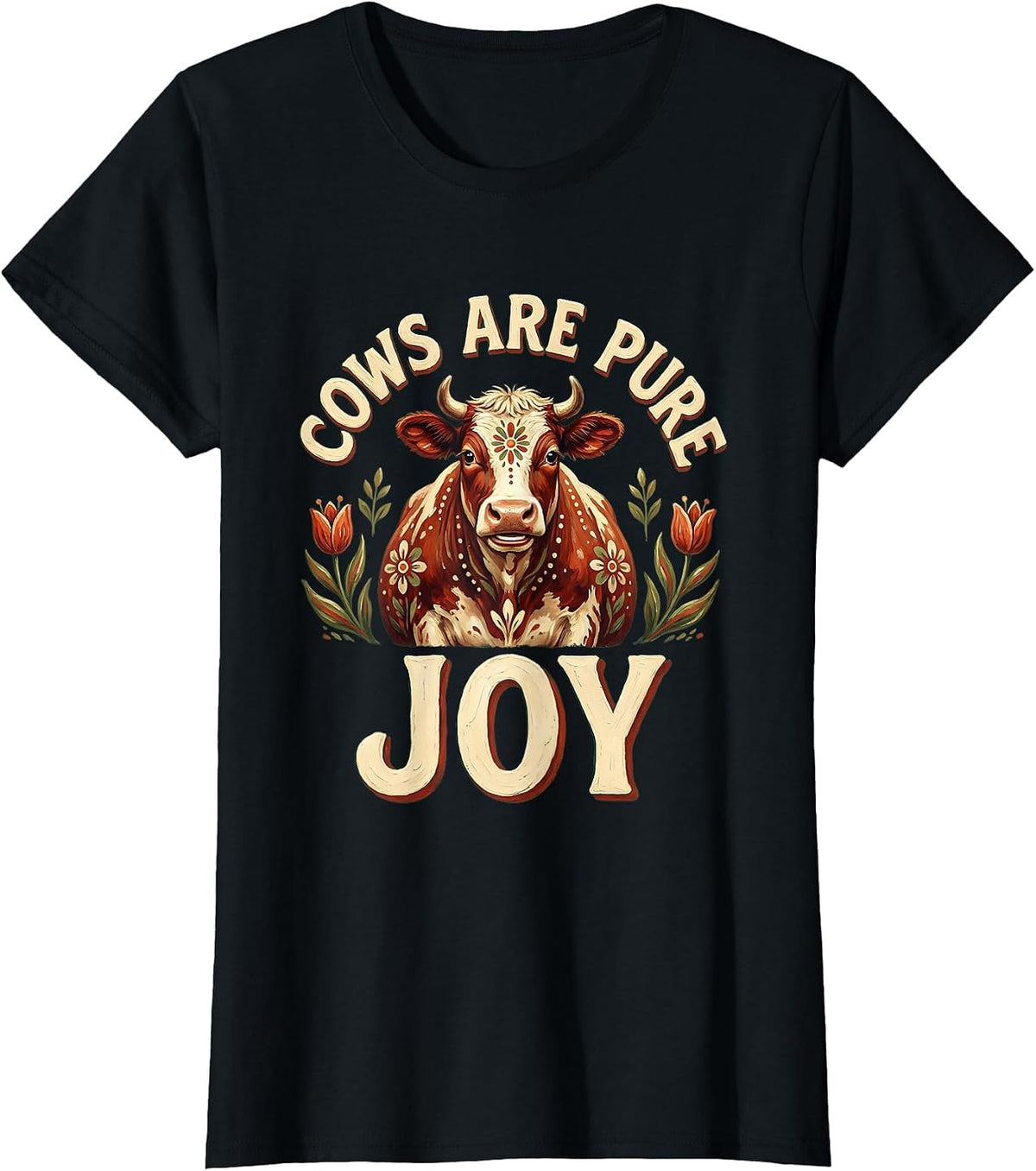 Cows Are Pure Joy Cute Cow Lover Design T-Shirt - Black