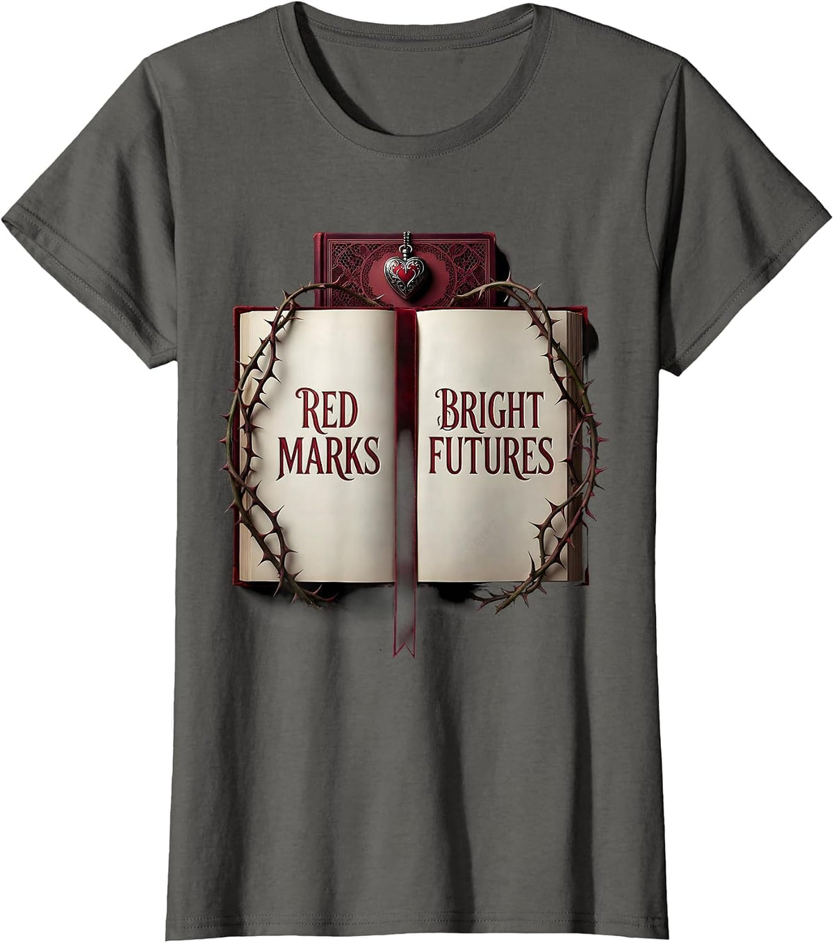 Women's Red Marks Bright Futures Teacher Design T-Shirt - Asphalt Grey