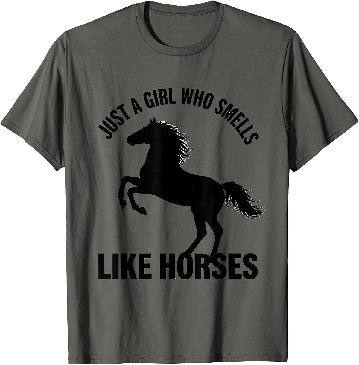Just A Girl Who Smells Like Horses Funny Horse Lover Humor T-Shirt - Asphalt Grey