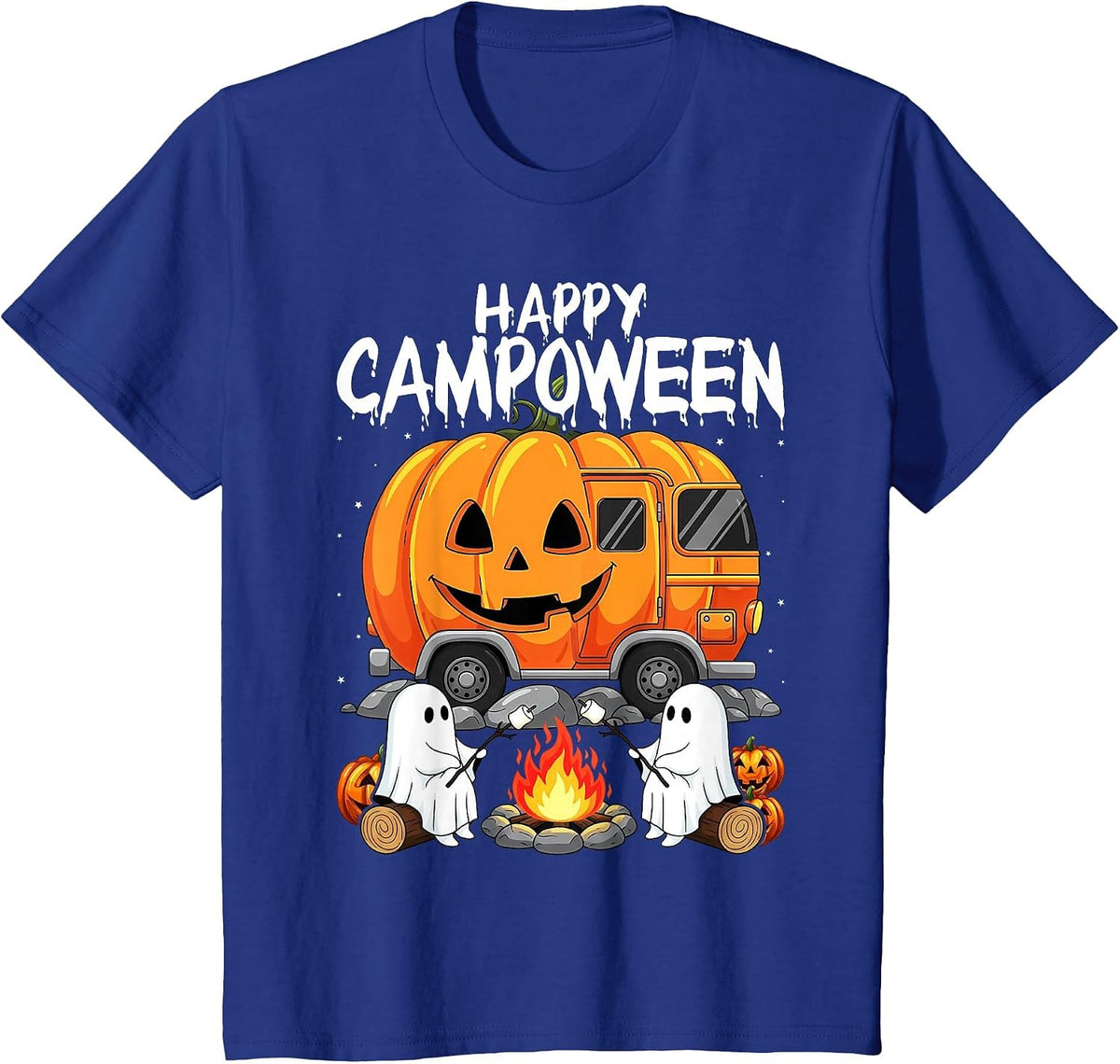 Happy Camp-O-Ween Halloween Camping Ghosts and Campfires T-Shirt - Royal Blue