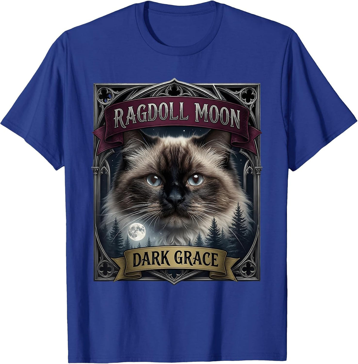 Ragdoll Moon, Dark Grace Gothic Cat Design T-Shirt - Royal Blue