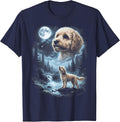 Cavapoo Howling to the Moon Retro 90's Doodle Dog T-Shirt - Navy Blue