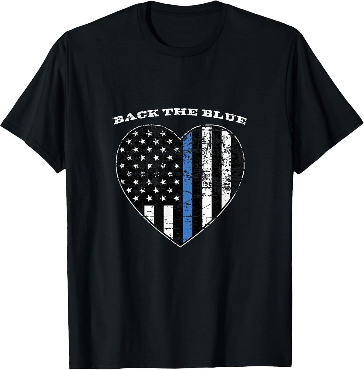 Back the Blue Thin Blue Line American Flag Police Support T-Shirt - Black