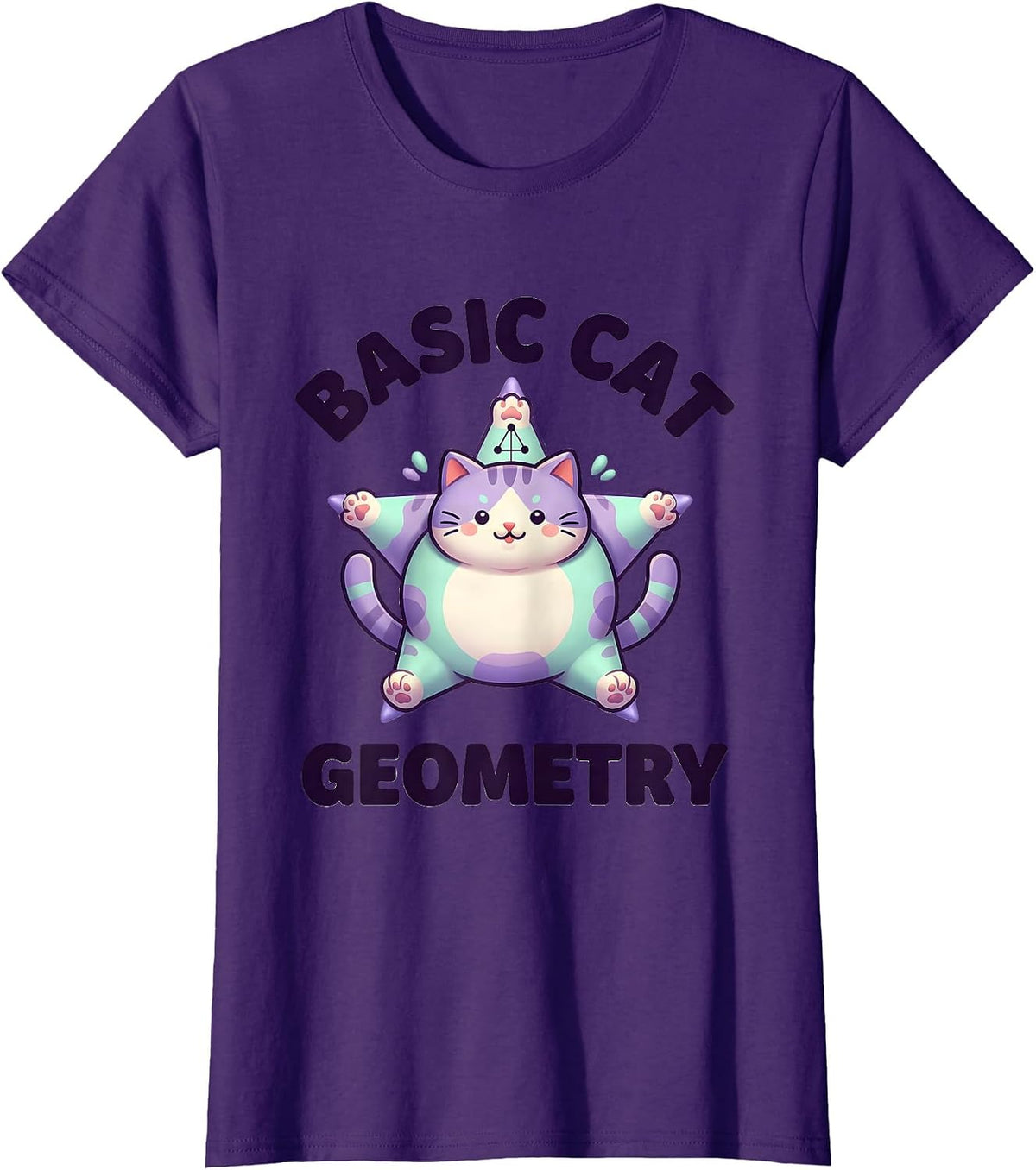Women's Basic Cat Geometry Cute Kawaii Math Teacher Cat Lover Gift T-Shirt - Purple