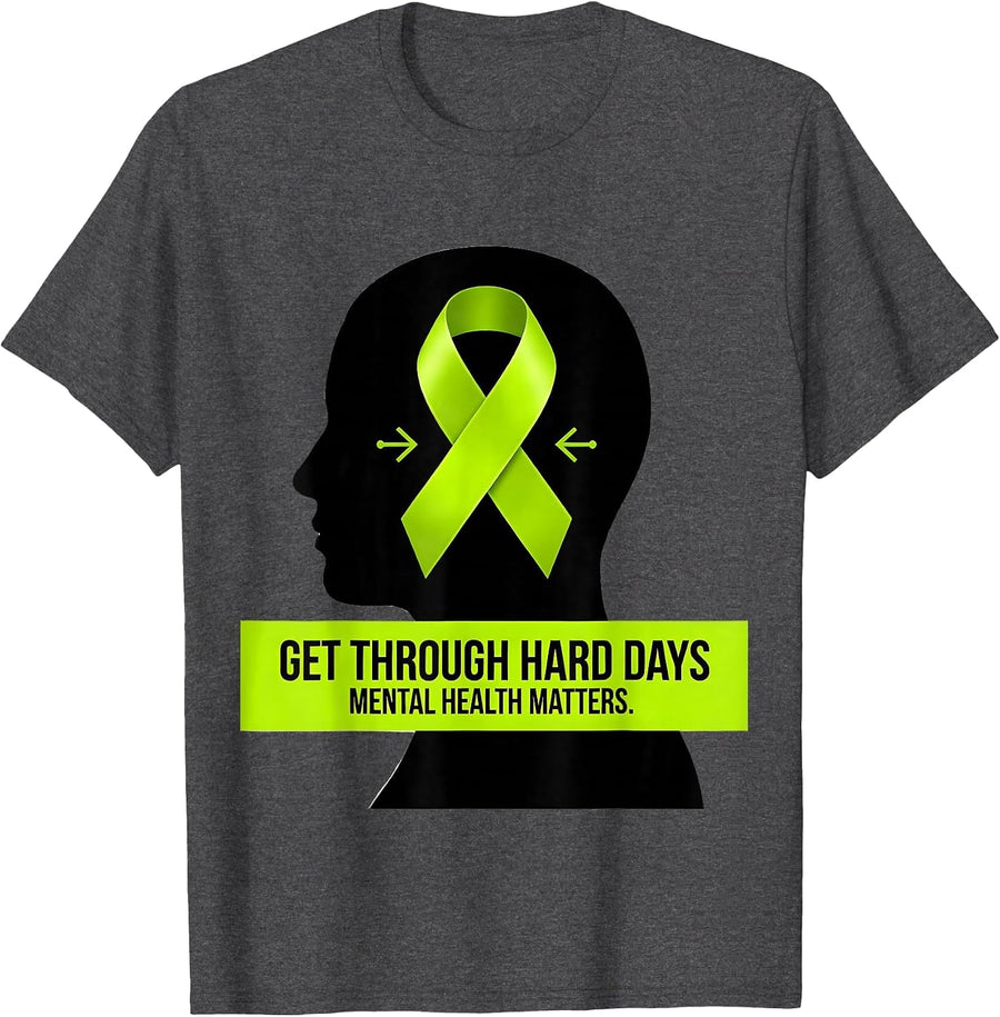 Men's Get Through Hard Days Mental Health Matters T-Shirt - Dark Heather Grey