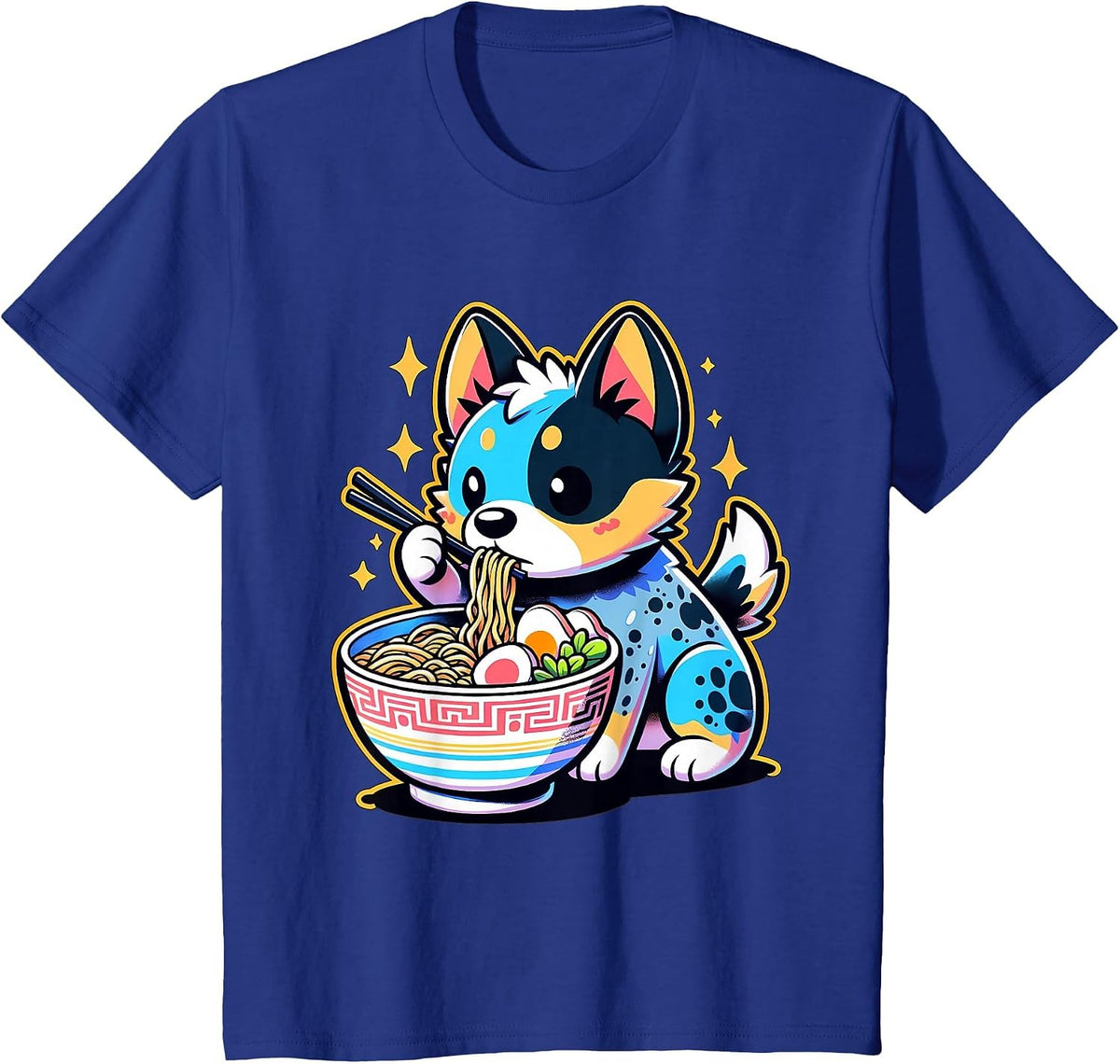 Kawaii Anime Blue Heeler Dog Ramen T-Shirt - Royal Blue