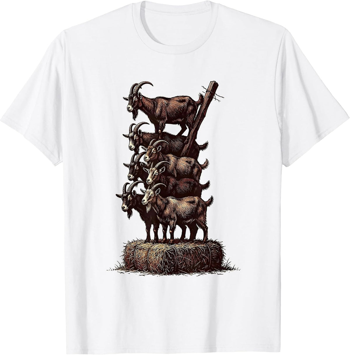 Men's Seven Stacked Goats Pyramid Funny Farm Animal Lover T-Shirt - White