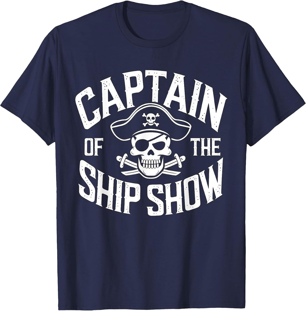 Captain of the Ship Show Pontoon Boat T-Shirt - Navy Blue