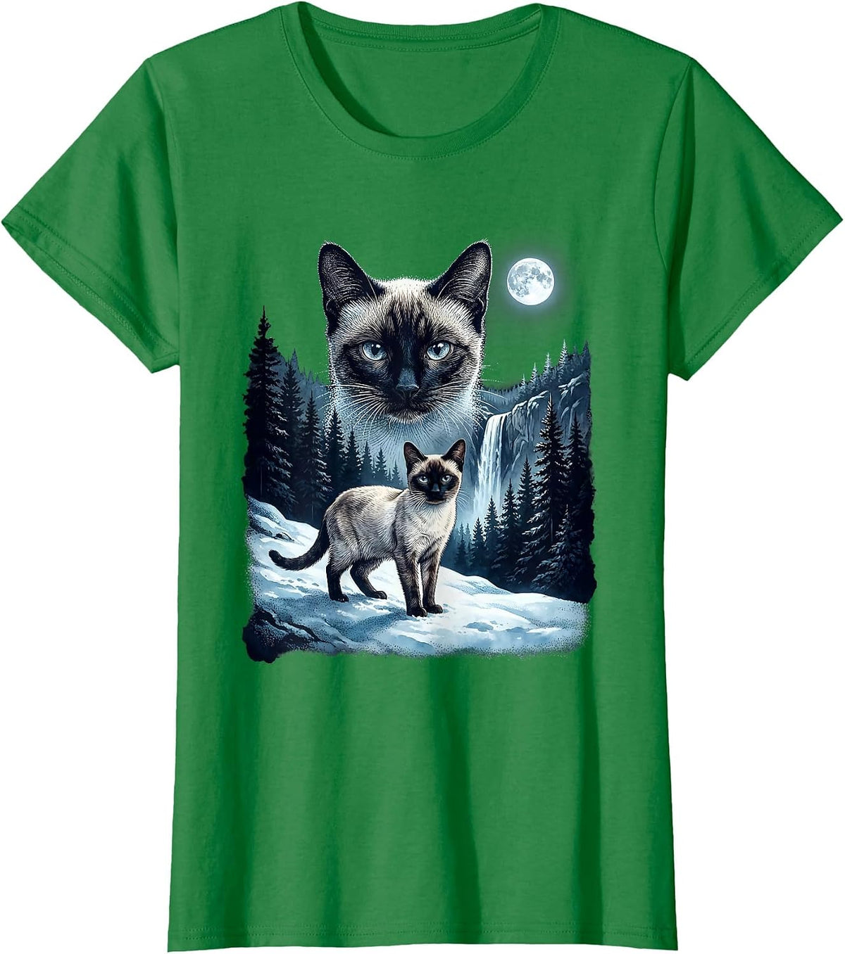 Siamese Cat Moonlit Ridge 90's Retro T-Shirt - Kelly Green