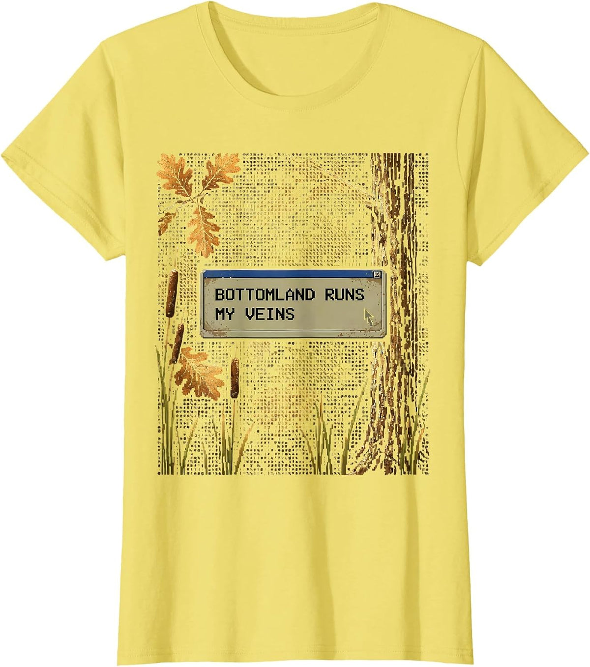 Bottomland Runs My Veins Camo Hunting Design T-Shirt - Lemon Yellow