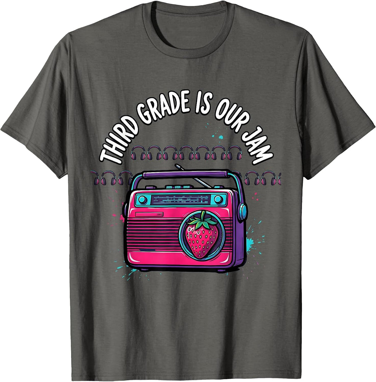 Third Grade Is Our Jam Retro 80s Teacher Student Back T-Shirt - Asphalt Grey