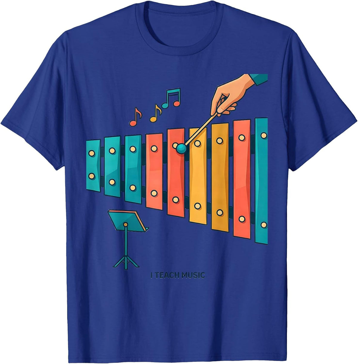 I Teach Music Flat Vector Teacher Appreciation Back T-Shirt - Royal Blue
