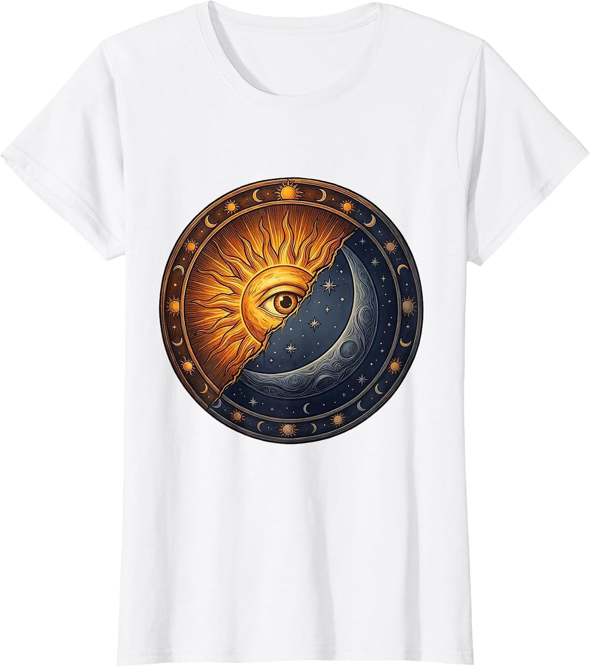 Women's Neurodiversity Sun Moon Celestial Fusion Design T-Shirt - White