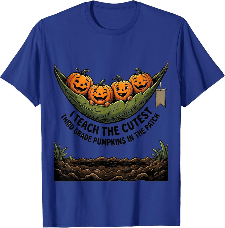 I Teach The Cutest Third Grade Pumpkins In The Patch Teacher T-Shirt - Royal Blue