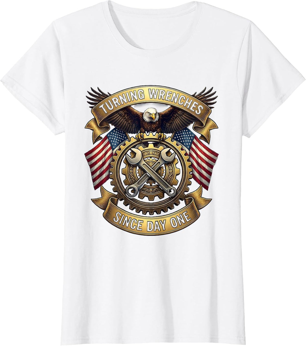 Turning Wrenches Since Day One Mechanic Design T-Shirt - White