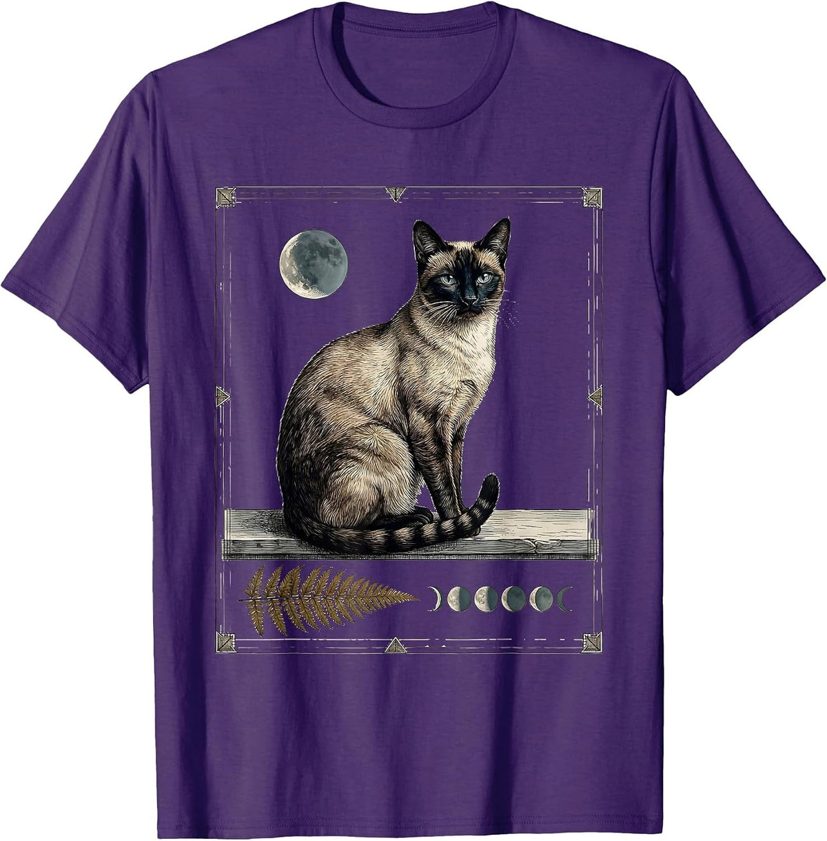Men's Siamese Cat Moon Gazing 90s Retro Portrait T-Shirt - Purple